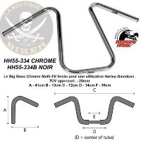 GUIDON EN 25 HARLEY HAUTEUR 41cm THE BIG BOSS...H55-334 Highway Hawk Handlebar "The Big Boss" 720 mm wide 410 mm high for "1" (25,4 mm) clamping with 3 holes chrome TÜV