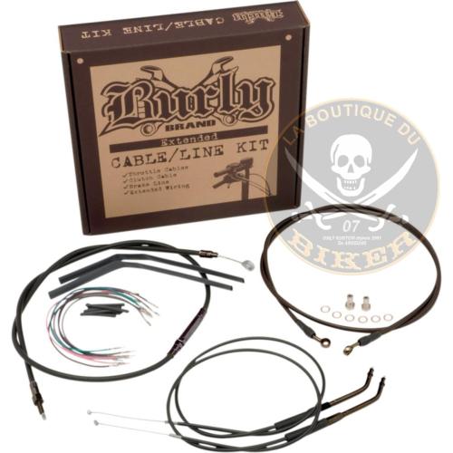 HARLEY FXD 2007-2011...KIT DE CABLES COMPLET POUR GUIDON APE de 40.50cm...PE 06100499 B30-1041 BURLY BRAND CABLE KIT 16" BLACK VINYL STAINLESS STEEL HANDLEBAR W/O ABS