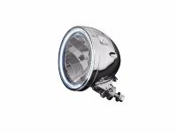 PHARE 140mm HOMOLOGUE LED RING CHROME...H68-0351 Headlight 5 3/4 with LED-ring/ with position light/ with E-Mark H4 12V605W 3 - chrome...LA BOUTIQUE DU BIKER