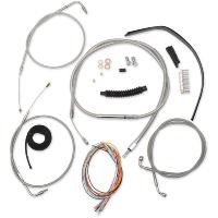 HARLEY SPORTSTER 2007-2013...KIT DE CABLES COMPLET POUR GUIDON APE de 45.5 à 51cm...PE 06101398 LA CHOPPERS CABLE AND BRAKE LINE KIT STAINLESS POLISHED FOR 18"-20" APE HANGERS