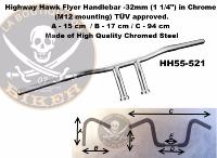 GUIDON HONDA en 25/32 FLYER CHROME...H55-521 Highway Hawk Handlebar "Flyer" 940 mm wide 150 mm high with M12 thread "1" (25,4 mm) chrome TÜV...LA BOUTIQUE DU BIKER
