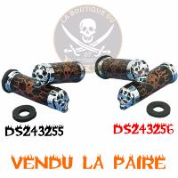 POIGNEES POUR GUIDON DE 25 HARLEY SKULL CUIR...DRAG SPECIALTIES CHR SKULL GRIP W/PLN EYES DS243255 / 74693B