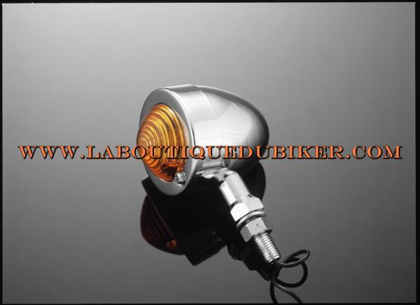 CLIGNOTANT CHROME BULLET ORANGE TIGE LONGUE 10mm...H68-4971 Highway Hawk Turn Signal "Bullet light Amber" chrome / long stem with amber lens / M8 / 12V21W (1 Pc)
