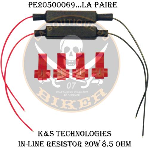 RESISTANCE POUR CLIGNOTANT LED...PE20500069 K&S TECHNOLOGIES IN-LINE RESISTOR 20W 8.5 OHM 20500069 / 24-0011