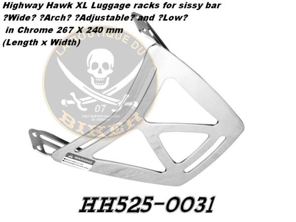 PORTE PAQUET POUR SISSI BAR 267mm HIGHWAY HAWK CHROME...H525-0031 Highway Hawk Luggage Rack XL for Highway Hawk Sissy Bars chrome