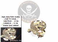 EMBLEME ADHESIF DORE PM...H01-560 Highway Hawk Emblem "'Eagle live to ride" in gold 4 cm for gluing emblem...LA BOUTIQUE DU BIKER