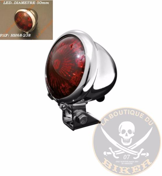 FEU ARRIERE LED HOMOLOGUE CHROME OLD SCHOOL...H68-238 Highway Hawk Taillight "Old Skool" LED E-mark - Chrome (1 Pc.)