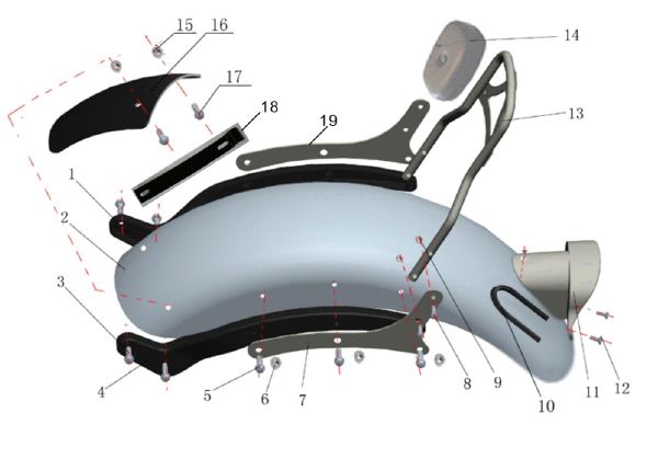GARDE BOUE ARRIERE DAYTONA 125/350...N°13 SISSY BAR