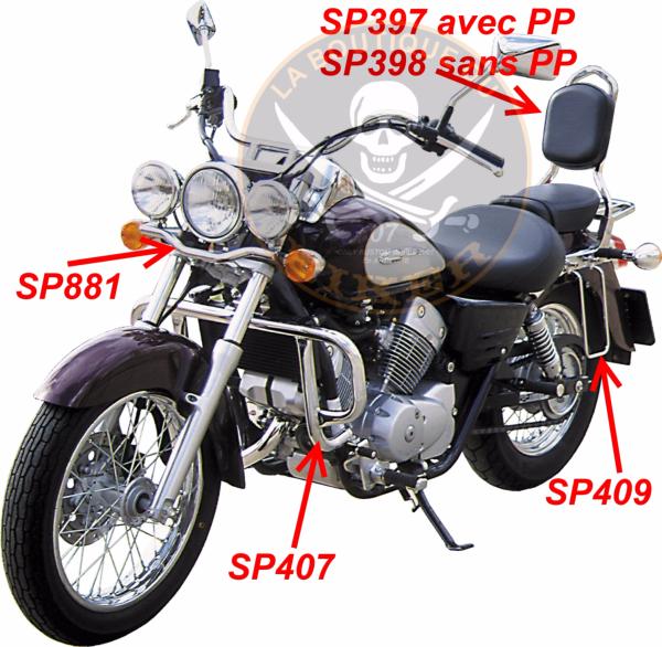 SISSY BAR HONDA VT125 SHADOW...SANS PORTE PAQUET...SP398NE NOIR HAUTEUR 35cms LA BOUTIQUE DU BIKER