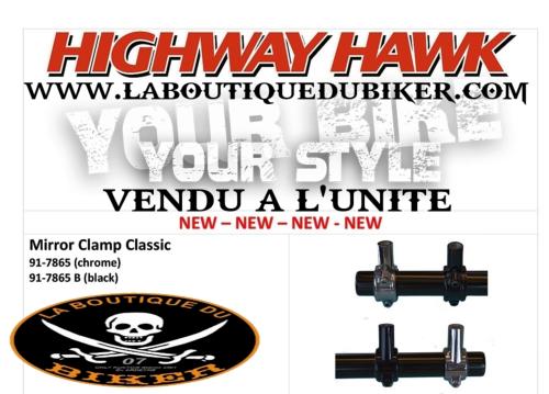 COLLIER POUR RETRO GUIDON 25 et 22...H91-7865B NOIR...Highway Hawk Clamp "Classic black" for motorcycle mirror universal for mirrors with M10 X 1.25 for 25 mm (1'') and 22 mm (7/8")handlebars (1 Pc)