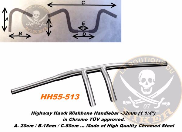 GUIDON SUZUKI en 25/32 WISHBONE CHROME...VZ 1600 MARAUDER 2004-2005...H55-513 Highway Hawk Handlebar "Wishbone" 800 mm wide 200 mm high for models with 90 mm clamping width chrome TÜV