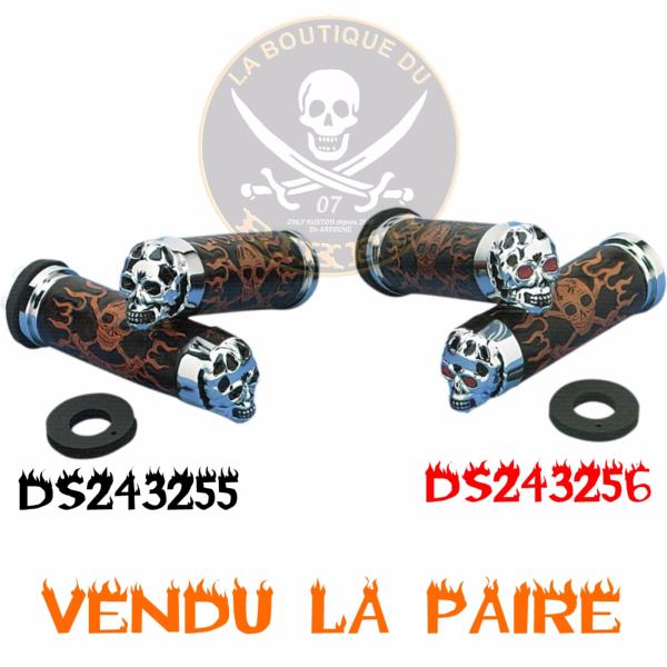 POIGNEES POUR GUIDON DE 25 SKULL CUIR...DRAG SPECIALTIES CHR SKULL GRIP W/RED EYES DS243256 / 17-0505CDTS