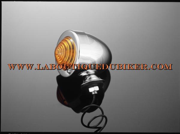 CLIGNOTANT CHROME BULLET ORANGE TIGE COURTE 8mm...H68-4991 Highway Hawk Turn Signal "Bullet light" chrome /short stem with amber lens/ M8 / 12V10W (1 Pc)