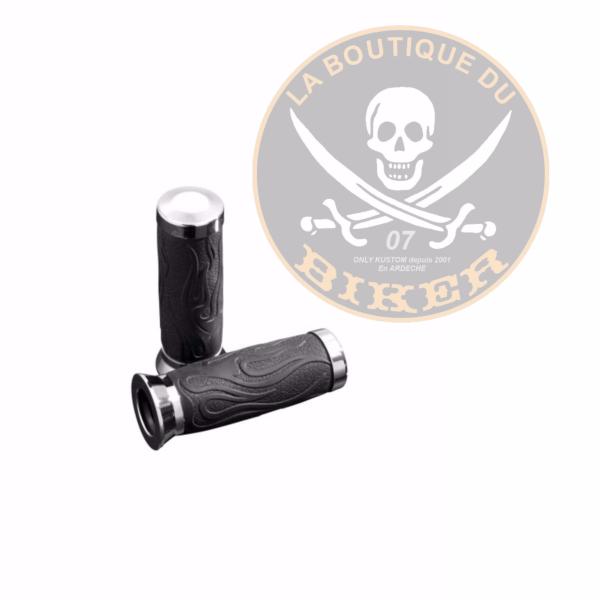 POIGNEES POUR GUIDON DE 22...FLAME RUBBER...H45-0136...Highway Hawk Handgrips "Flame" for 7/8" (22 mm) handlebars without throttle assembly - without removable end-caps