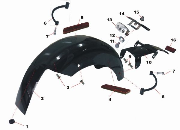 GARDE BOUE ARRIERE BOBBER 125/350...N°13+14 SUPPORT DE FEU+PLAQUE...ACCESSOIRE D'OCCASION...OKAZ