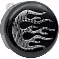 CACHE KLAXON DRAG SPECIALTIES...PE21070053 DRAG SPECIALTIES COVER HORN BLK/CHR FLAME 21070053 / 76705F...LA BOUTIQUE DU BIKER