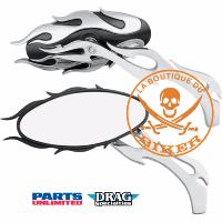 RETROVISEURS HARLEY CHROME/NOIR HD FLAM OVAL 15.2cm...PE06400483 DRAG SPECIALTIES MIRROR KIT FLAME OVAL W/ FLAME STEMS CHROME/BLACK 76826