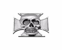 EMBLEME ADHESIF CHROME CROSS & SKULL 75mm...H01-319 Highway Hawk Emblem "Cross & Skull" in chrome 7,5 cm for gluing emblem...LA BOUTIQUE DU BIKER