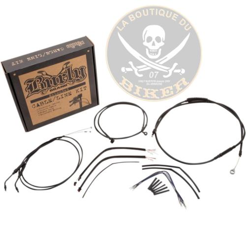 HARLEY SPORTSTER 2014-2022 KIT DE CABLES COMPLET POUR GUIDON APE de 40.50cm...PE 06101658 BURLY SANS ABS BURLY BRAND CABLE KIT 16" BLACK VINYL STAINLESS STEEL HANDLEBAR W/O ABS B30-1108