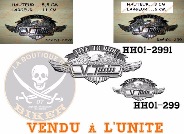 EMBLEME ADHESIF CHROME "LTR 60mm"...H01-299 Highway Hawk Emblem V Twin "Live to Ride" with eagle emblem 55mm width to stick on...LA BOUTIQUE DU BIKER