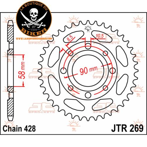 COURONNE ARRIERE DAELIM 428/42T...JTR269.42 JT SPROCKETS JTR269.42 REAR REPLACEMENT SPROCKET 42 TEETH 428 PITCH NATURAL STEEL