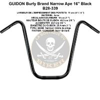 GUIDON EN 25 HARLEY HANDLEBAR APE HANGER NARROW 16" BLACK BURLY..PE06010848..LABOUTIQUEDUBIKER