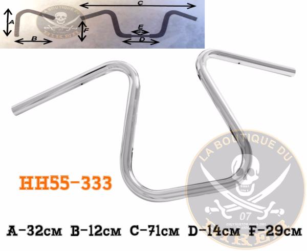 GUIDON EN 25 HARLEY HAUTEUR 32cm THE BOSS CHROME...H55-333 Highway Hawk Handlebar "The Boss" 710 mm wide 320 mm high for "1" (25,4 mm) clamping with 3 holes chrome TÜV