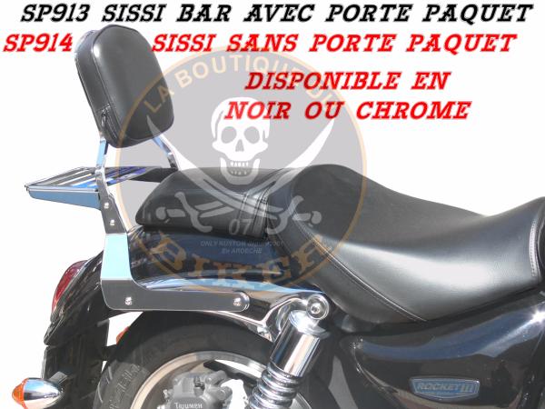 SISSY BAR TRIUMPH ROCKET 3 + ROADSTER...AVEC PORTE PAQUET...SP913  CHROME 35CMSPAAN LA BOUTIQUE DU BIKER