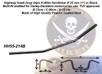 GUIDON EN 25 HARLEY X-WIDE HARLEY +AUTRES CUSTOMS NOIR...H55-214B Highway Hawk Handlebar "X-Wide" 900 mm wide for "1" (25,4 mm) clamping with 3 holes dull black TÜV...LA BOUTIQUE DU BIKER