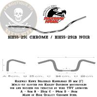 GUIDON EN 25 HARLEY Beach-bar Handlebar 25 mm (1") CHROME...H55-291 Highway Hawk Handlebar "Beachbar" 940 mm wide 80 mm high for "1" (25,4 mm) clamping with 3 holes chrome TÜV
