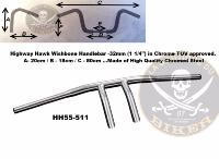 GUIDON HONDA en 25/32 WISHBONE CHROME...H55-511 Highway Hawk Handlebar "Wishbone" 800 mm wide 200 mm high with M12 thread "1" (25,4 mm) chrome TÜV...LA BOUTIQUE DU BIKER