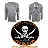 TEE-SHIRT...TAILLE XL MANCHES LONGUES...MCS921435 LETHAL THREAT FTW SKULL GRAY LONGSLEEVE LIGHT GREY