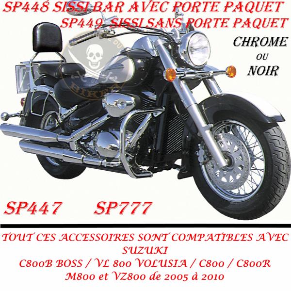 SISSI-BAR SUZUKI VL800 VOLUSIA / C800 B INTRUDER / M800 INTRUDER JUSQUA 2005-2010...HAUTEUR 35cm AVEC PORTE PAQUET...SP448 CHROME  #LABOUTIQUEDUBIKER