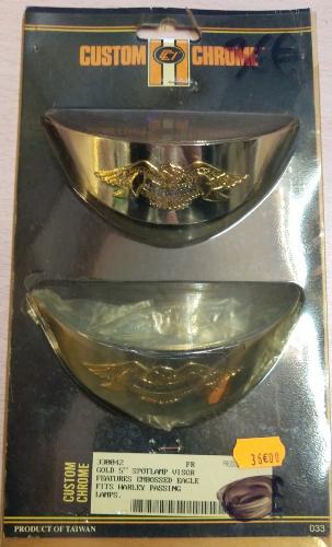 VISIERE 123mm / 5" AIGLE DORE....330042 GOLD 5" SPOTLAMP VISOR FEATURES EMBOSSED EAGLE FITS HARLEY PASSING LAMPS