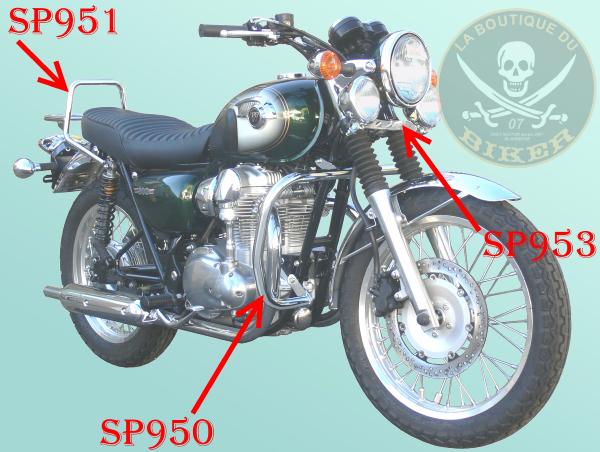 BARRE DE PROTECTION MOTEUR KAWASAKI W650/800 CHROME...SP950 SPAAN LA BOUTIQUE DU BIKER